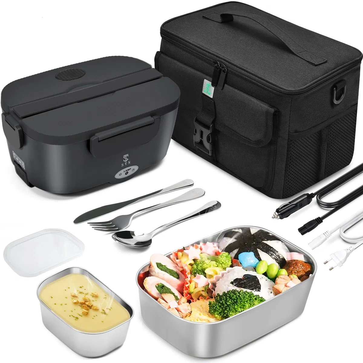 STN Scaldavivande Elettrico Portatile con 10L Borse isolate, set di posate grandi per 12v 24v 220v (10L Borse)