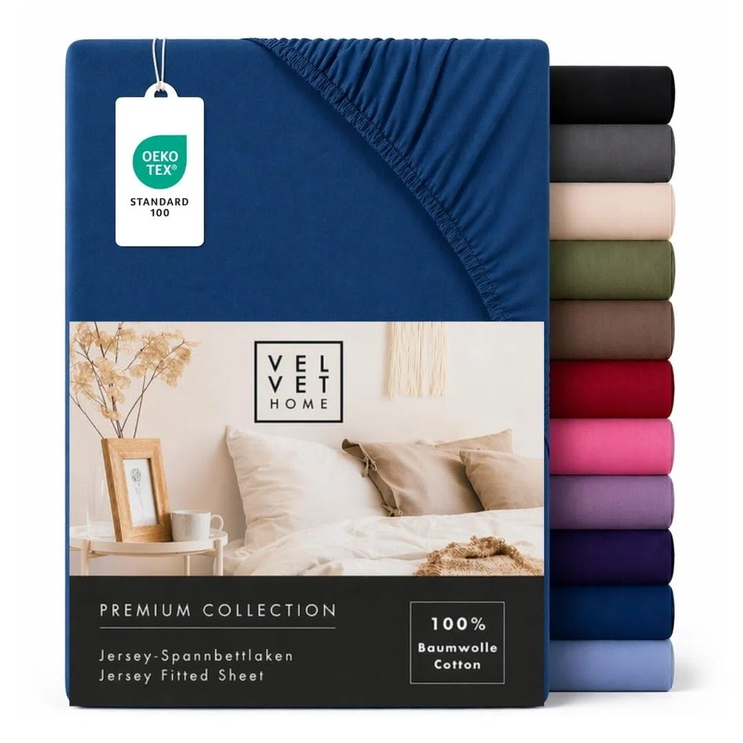VelvetHome Lenzuolo con Angoli Matrimoniale 200x200 cm King Size, 100% Cotone Pettinato, Jersey per Materassi fino a 25 cm, OEKO-TEX Elastico, Traspirante, Morbido, Blu Scuro