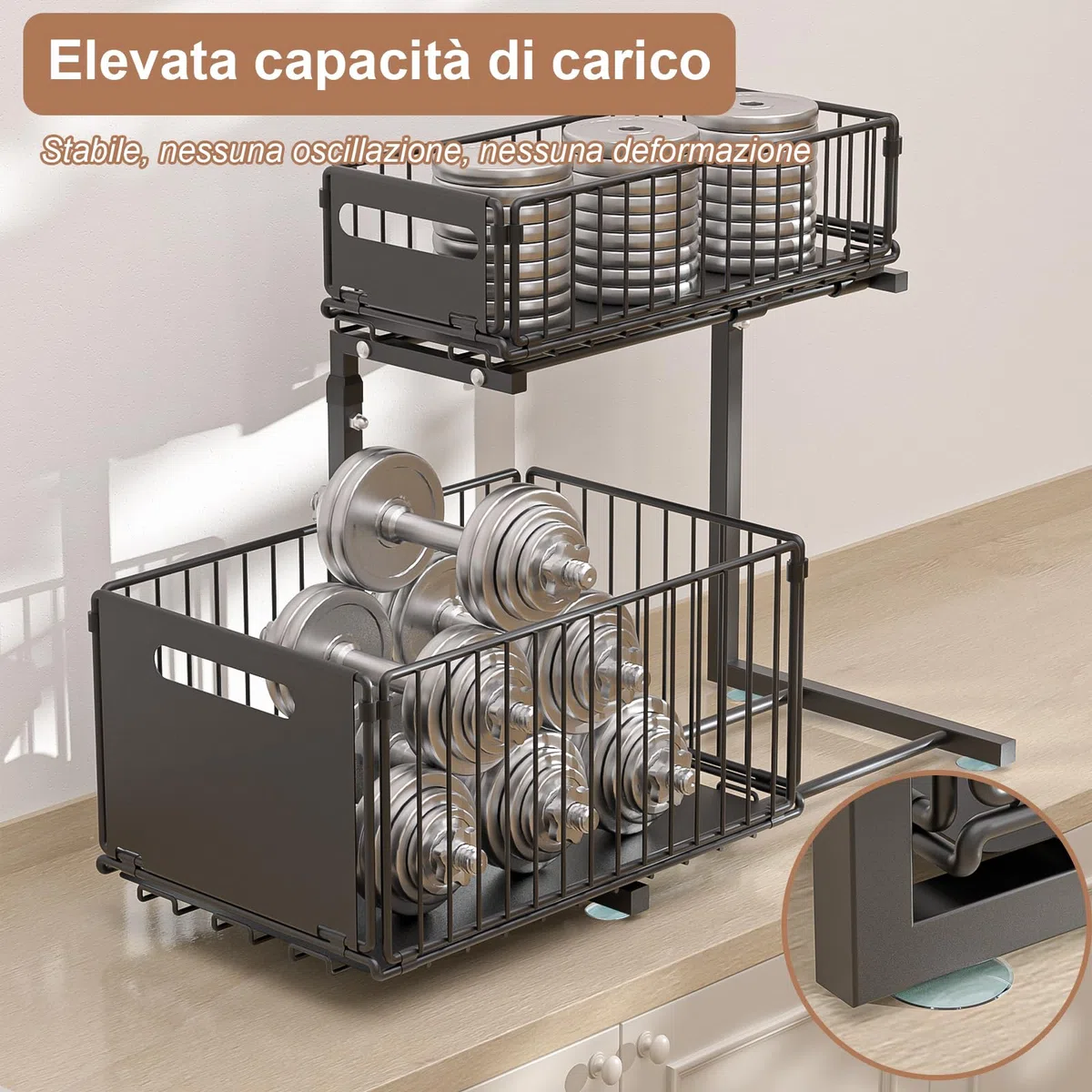 Organizer Sottolavello Cucina 2 Livelli,Sottolavello Cucina Metallo,Altezza Regolabile,Organizzatore Sottolavello Cucinas,Estraibile,Nero,1 Pezzi