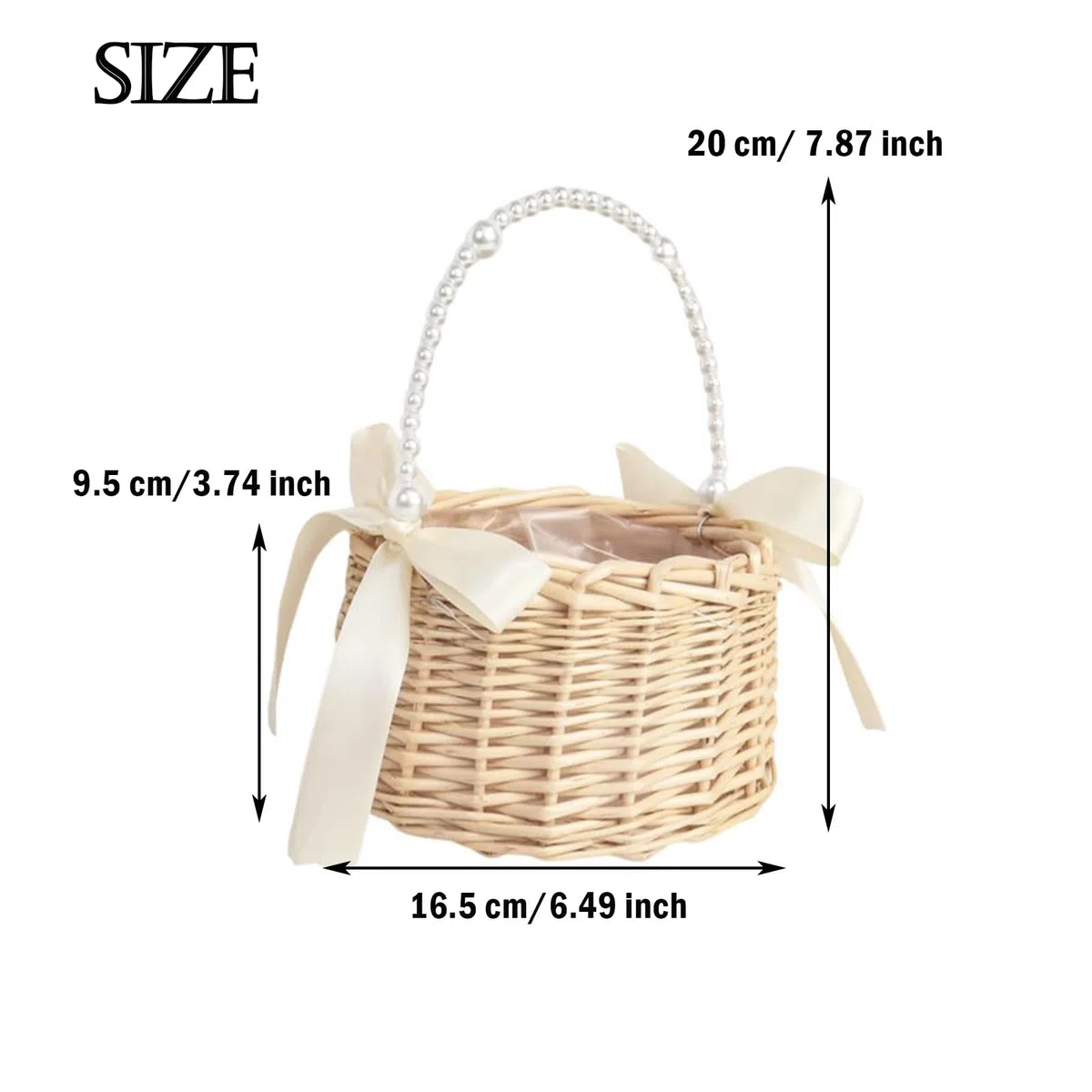 2 pezzi vimini rattan ragazza cesto di, cesto di fiori con manico e fiocco Cestini per fiori da sposa Cestino in vimini per il matrimonio (A)