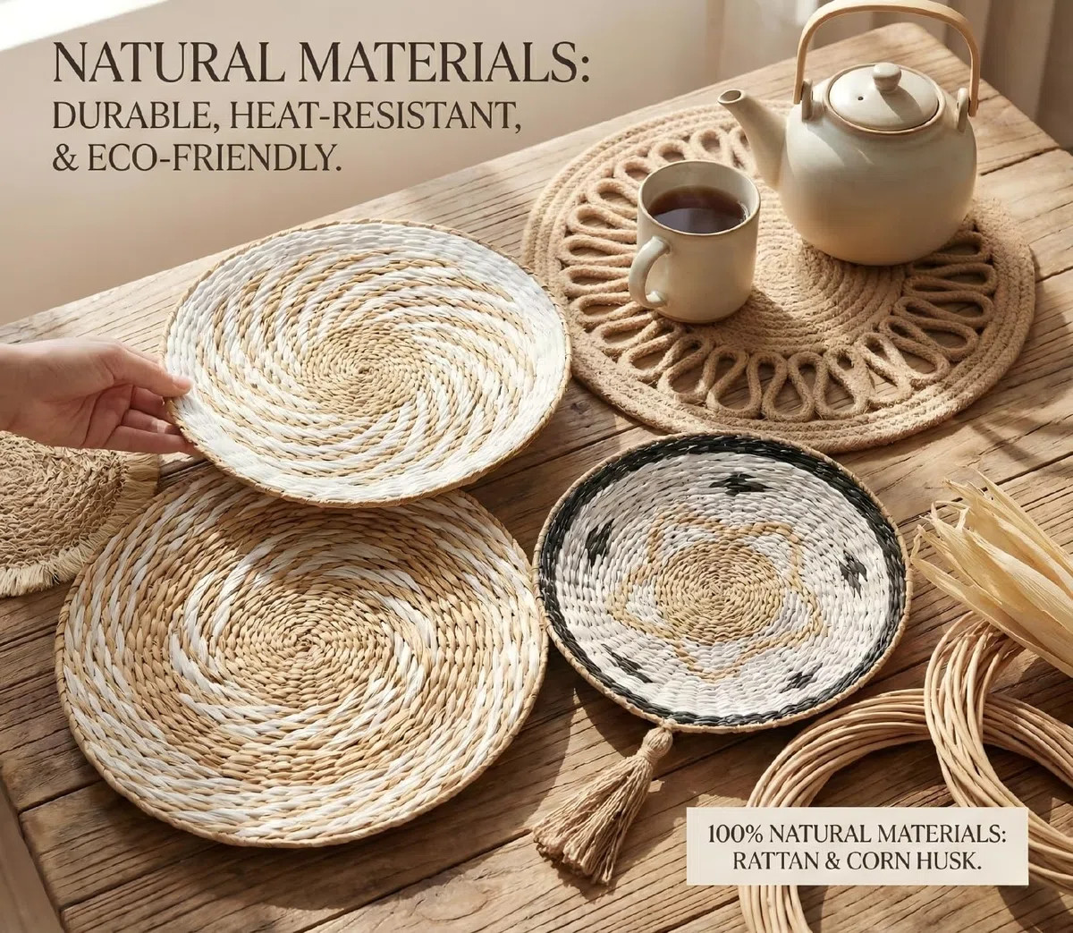 SZKKQKJ Set di 8 cestini da parete in tessuto boho, decorazione da parete, stile boho, decorazione da parete, decorazione da parete rotonda, fatti a mano per soggiorno e camera da letto