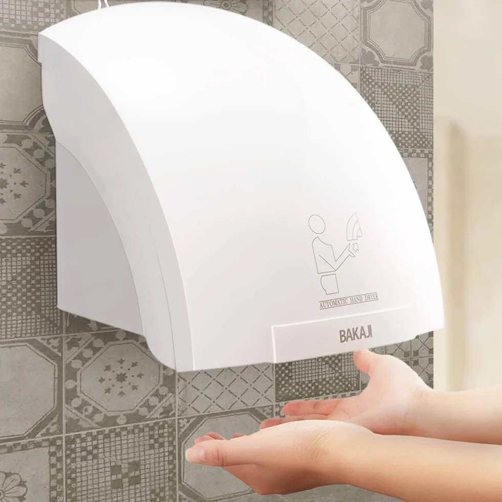 BAKAJI Asciugamani Automatico Elettrico Hotel Asciuga Mani ad Aria Calda da Parete Bagno con Sensore Fotocellula (2000 Watt)