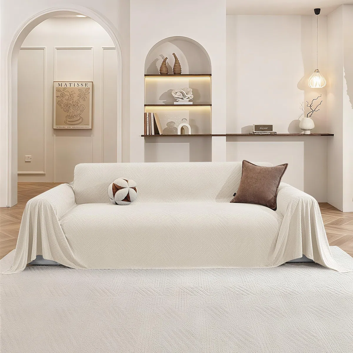 Ystyle Telo Copridivano 3 Posti, 200x340 CM, Copritutto Per Divano Antiscivolo, Foulard Copridivano Morbida e Comoda, Telo Arredo Universale, Gran Foulard Per Divano Antimacchia, Crema