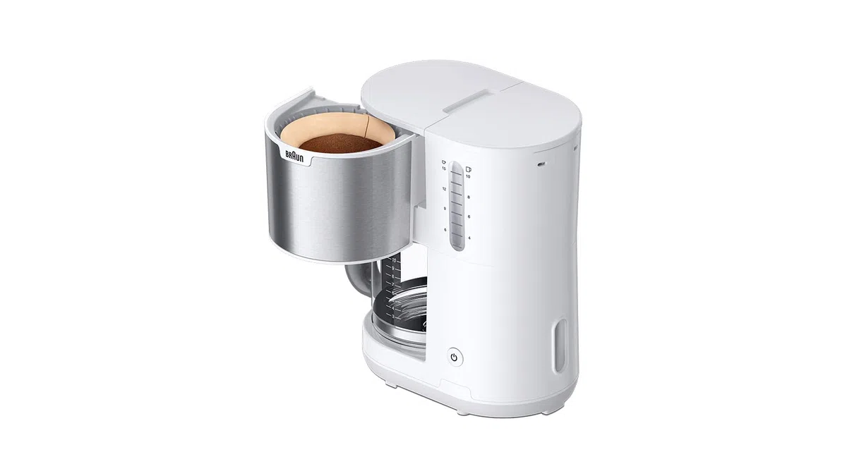 Braun Household PurShine KF 1500 WH - Macchina da caffè con filtro in vetro per fino a 10 tazze, sistema OptiBrew, spegnimento automatico, 1000 Watt, bianco, KF1500WH