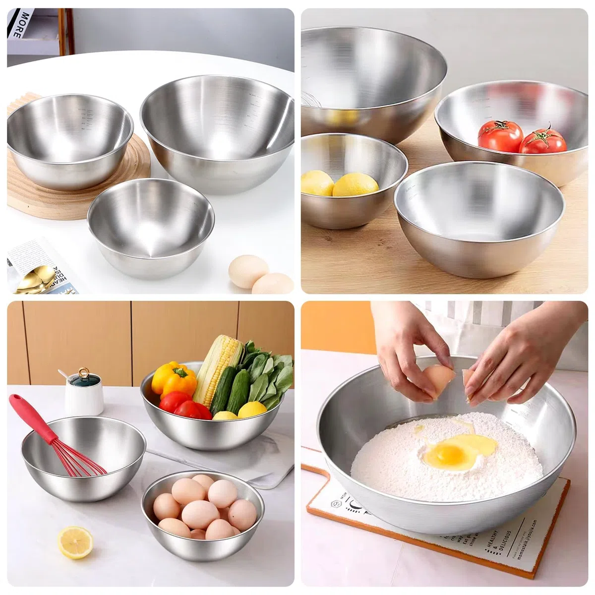 Confezione da 5 ciotole in acciaio inox, ciotola per insalata, ciotola in acciaio inox, ciotola per miscelazione, ciotola da cucina, 1 l, 1,5 l, 2 l, 2,5 l, 3,5 l, per la cucina, poco ingombrante