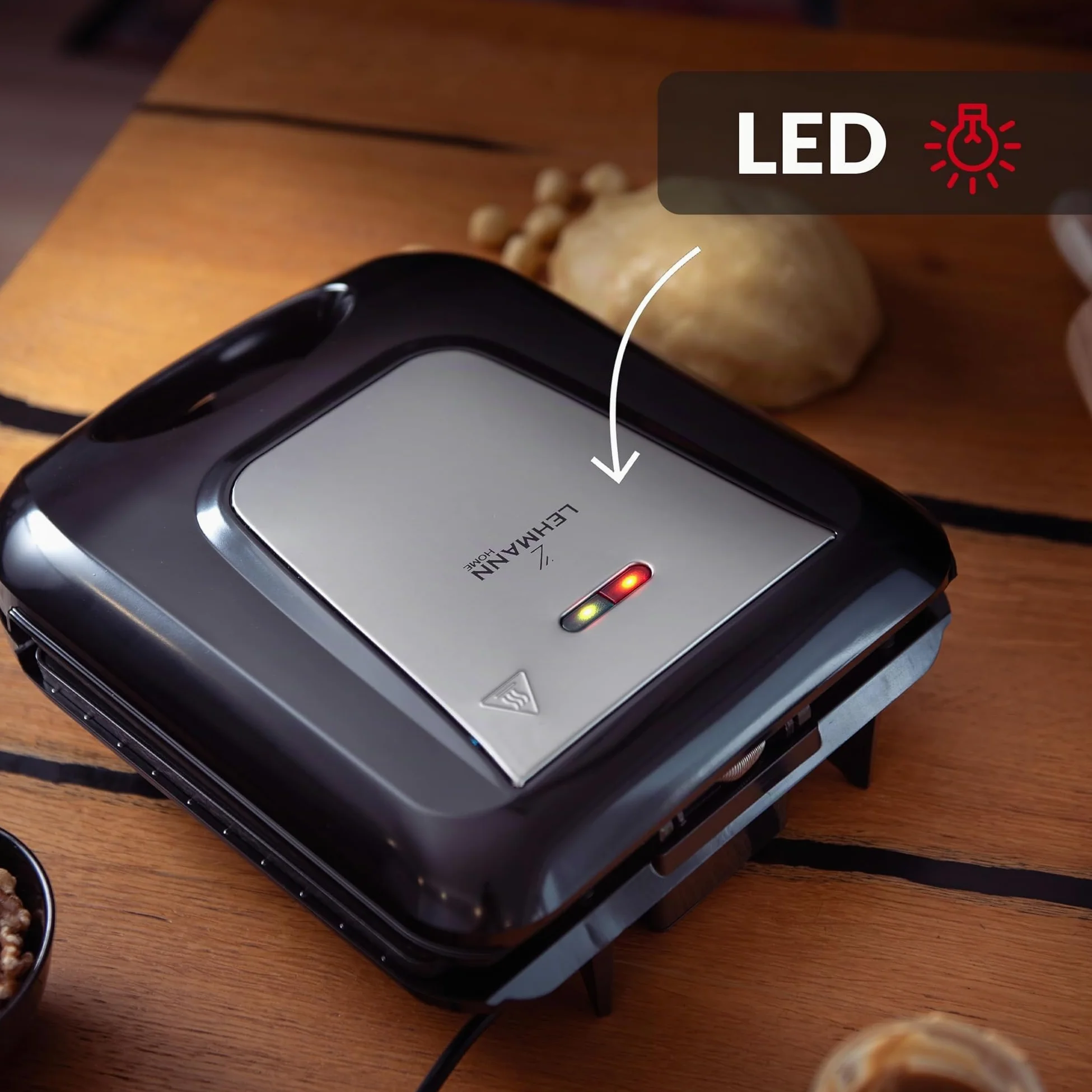 LEHMANN Macchina per Noci Dolci Elettrica,1700 W, Piastra per Noci Dolci con Rivestimento Antiaderente, per 24 Mezze Noci, per la Farcitura con Crema, Macchina per Biscotti Elettrica Oreshki