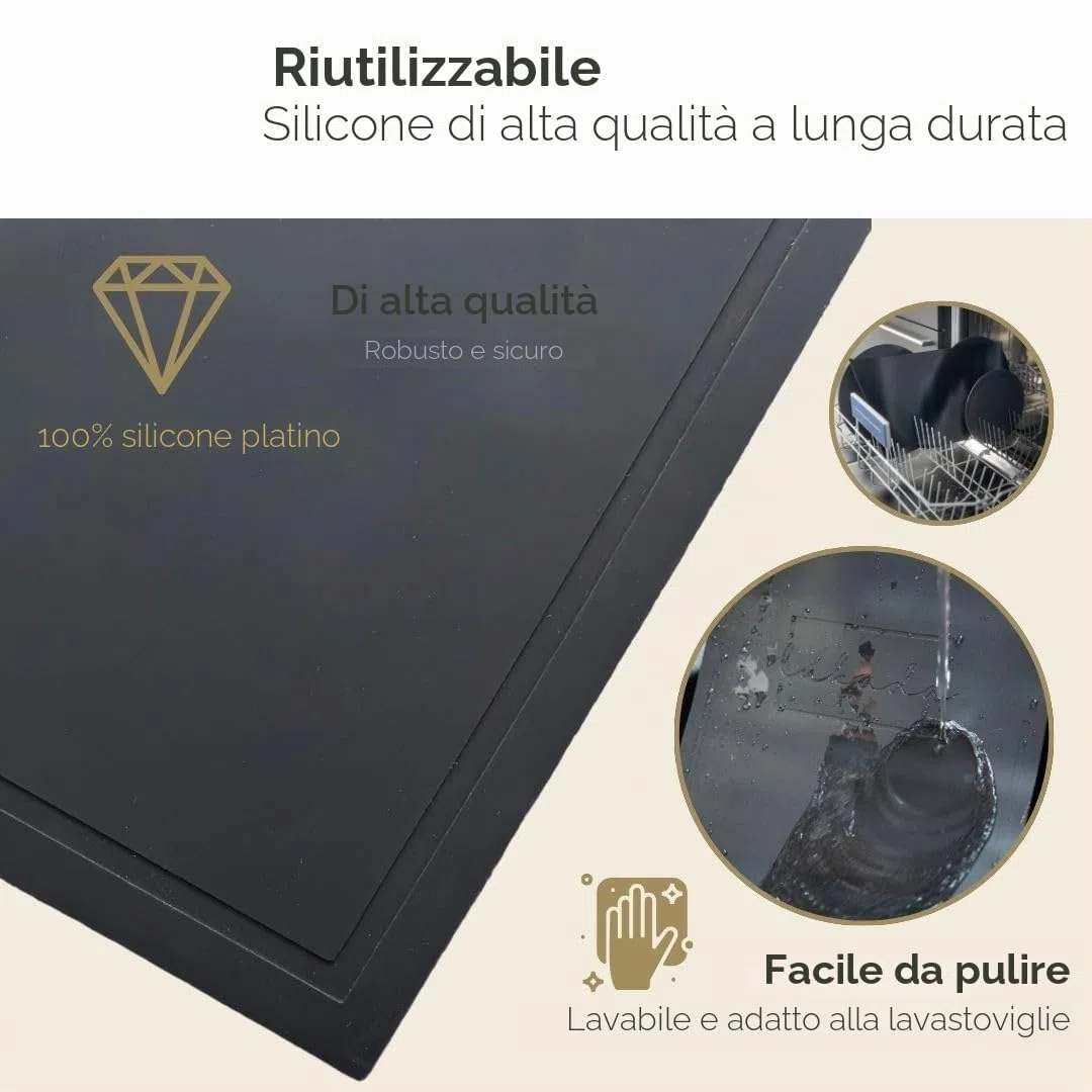 Lukada Tappetino a induzione, 100% silicone per induzione, set da 2 pezzi, nero, protezione per induzione, tappetino da forno, protezione per piano cottura, sottopentola, grande 25 x 45 cm, perfetto