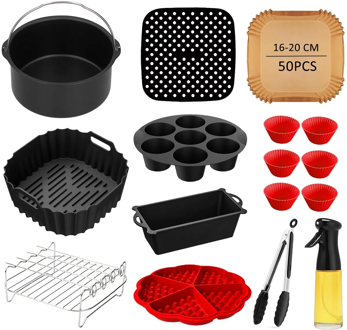 Stampo in silicone Air Fryer - Accessori Air Fryer per Russell Hobbs 4 l, 4,3 l, 5,5 l, Philips 2000 Series NA220 NA229 4,2 l HD9270 6,2 l, con carta oleata, stampo per torta, spray per olio, griglia