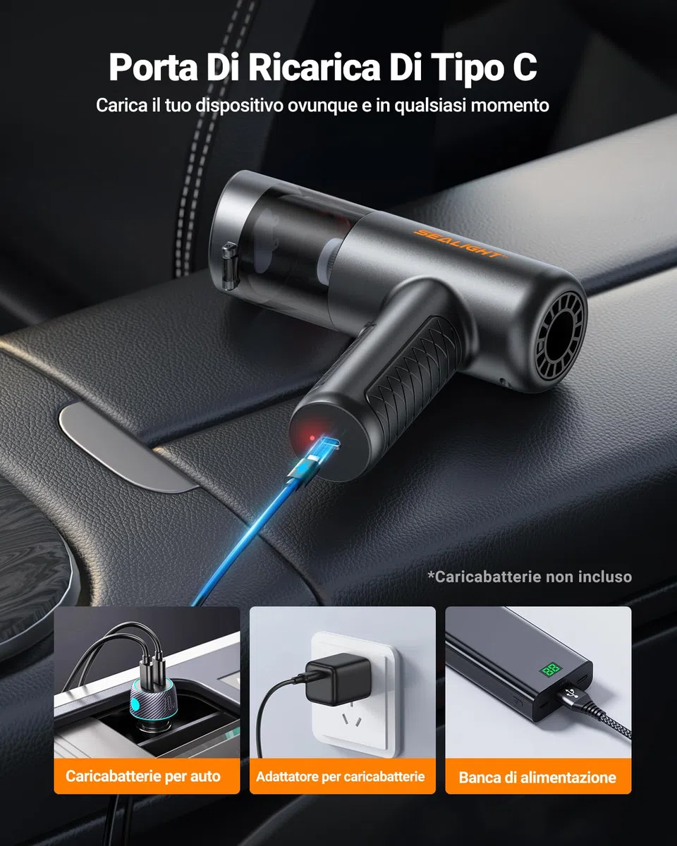 SEALIGHT Aspirabriciole Senza Fili, 32000PA 4 in 1 Aspirapolvere per Auto Portatile, 400000 RPM Motore Brushless, Aspiratore e Soffiatore Mini Aspirabriciole Senza Fili Potente per Auto Casa
