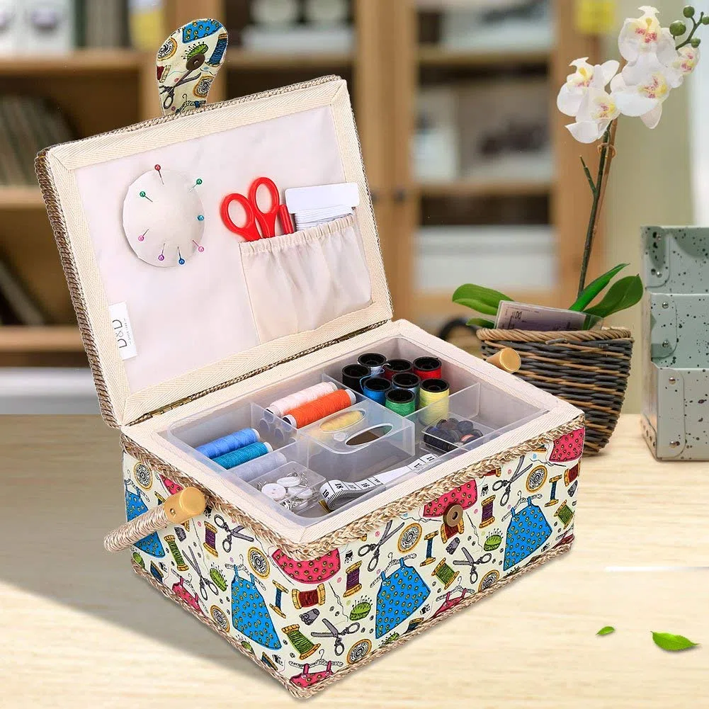 Kit da Cucito Cestino, Cestini Domestici, Ago da Cucito Storage Box Sewing Supplies Organizer per Accessori da Cucito, Rosa, Arancione, Verde Opzionale Green