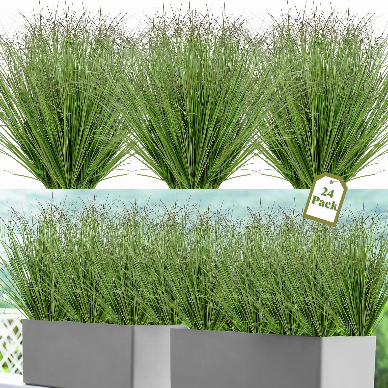 24 Pezzi Piante Artificiali da Esterno 50 cm Erba Finta All'aperto Resistente ai Raggi UV Arbusti Finte Erba di Grano Pianta Artificiale Steli di Verde per Giardino Ufficio Domestica Decor