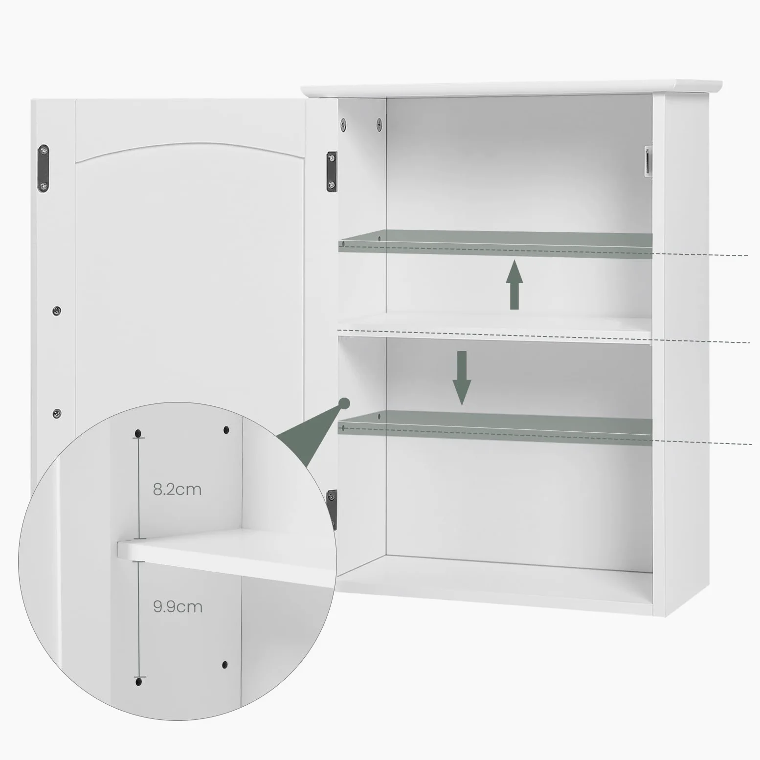 EUGAD Pensile bagno sospeso, armadietto a muro con ripiano regolabile, MDF E1, bianco, 40x51x17cm, spazio ridotto, impermeabile, facile da montare, per bagno, cucina, ripostiglio