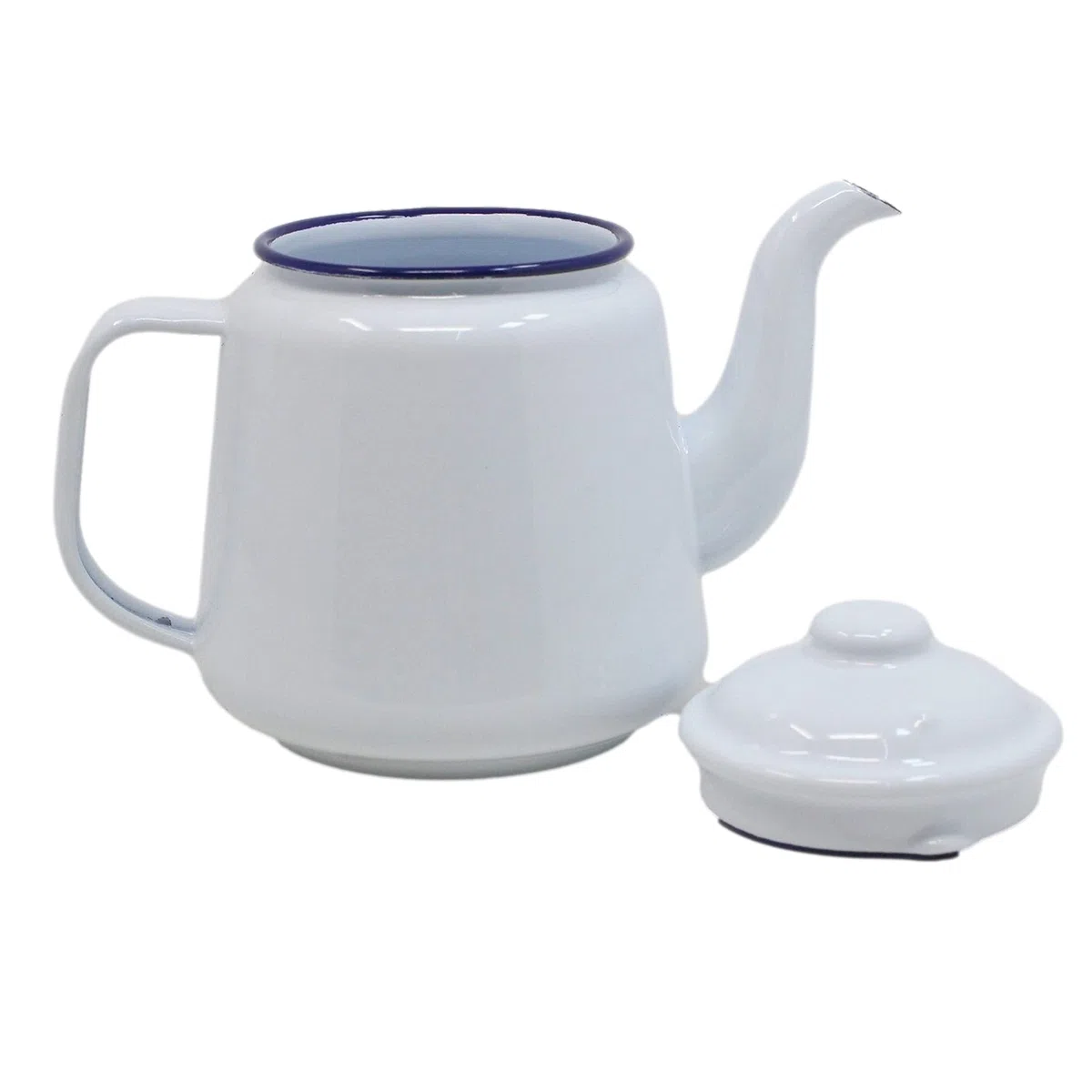 Teiera smaltata con manico e coperchio, 14 cm, 1,5 l, tradizionale teiera da caffè, brocca da campeggio, bianco (bianco)