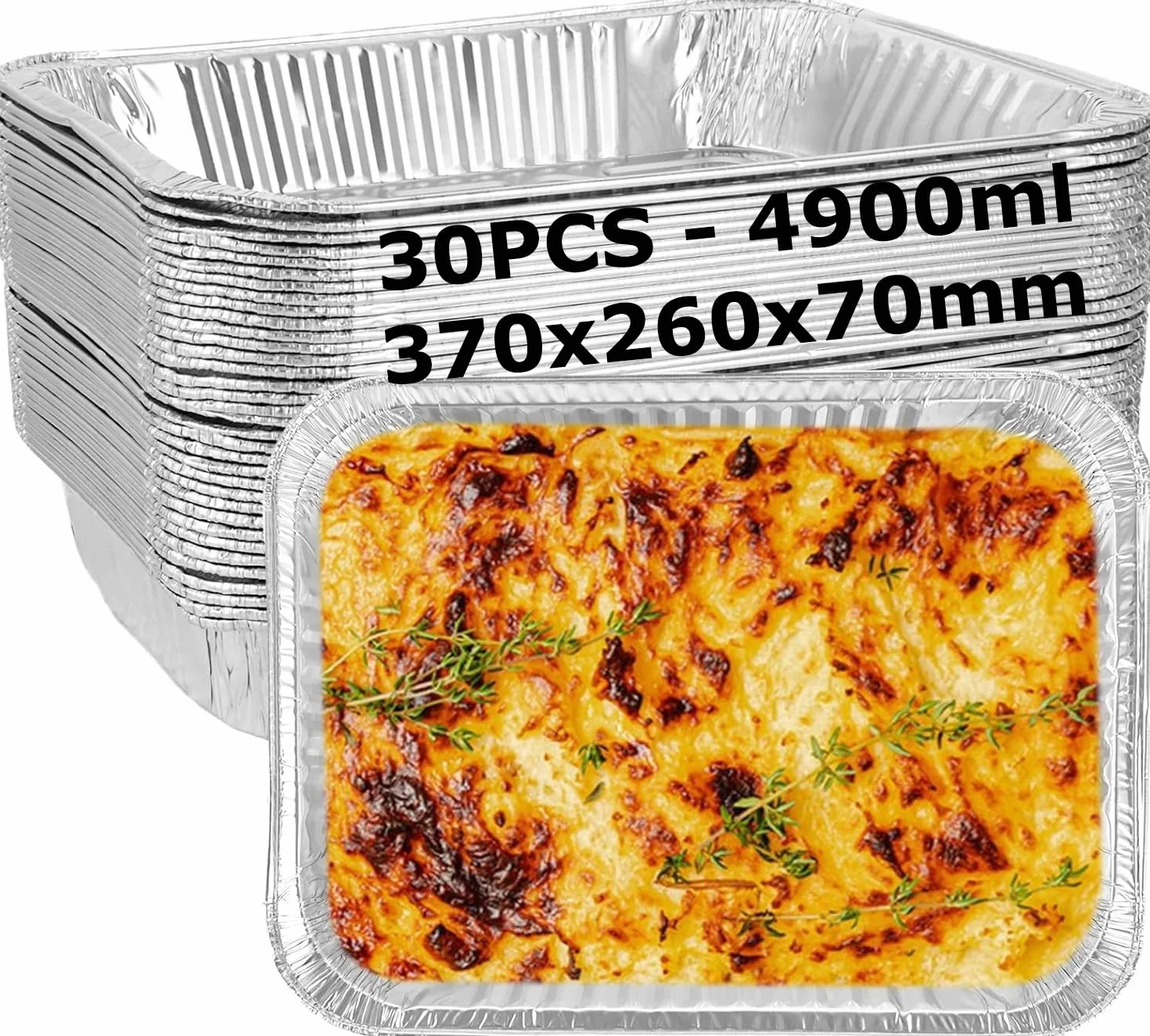 SHUESS 30 ciotole in alluminio grandi da 4900 ml (370 x 260 x 70 mm) monouso in alluminio per forno e barbecue, robuste ciotole in alluminio monouso, riutilizzabili per barbecue a gas, barbecue