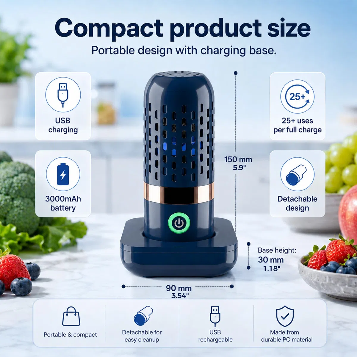 Lavatrice per frutta e verdura, portatile, USB, ricaricabile, per frutta, verdura e carne