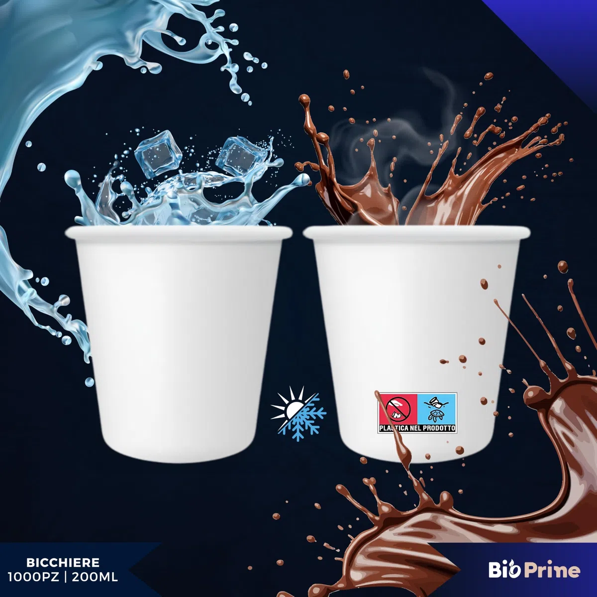 1000pz - Bicchieri Acqua in Carta 200ml - Bicchieri 200ml Biodegradabili - Per Bevande Calde, Acqua e Bibite - Bicchieri Usa e Getta.