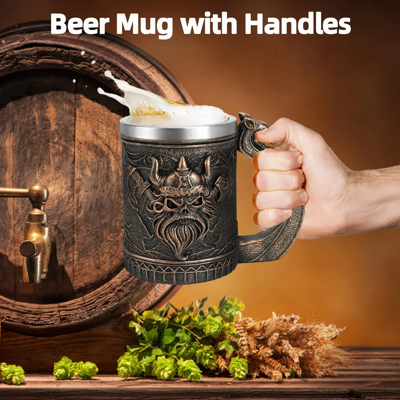 Nave vichinga Drakkar Boccale da birra in acciaio inox, tazza vichinga, boccale da birra vichinga, regali vichinghi per uomini, adatto per la regali per la festa del papà, Oktoberfest (Stile 2)
