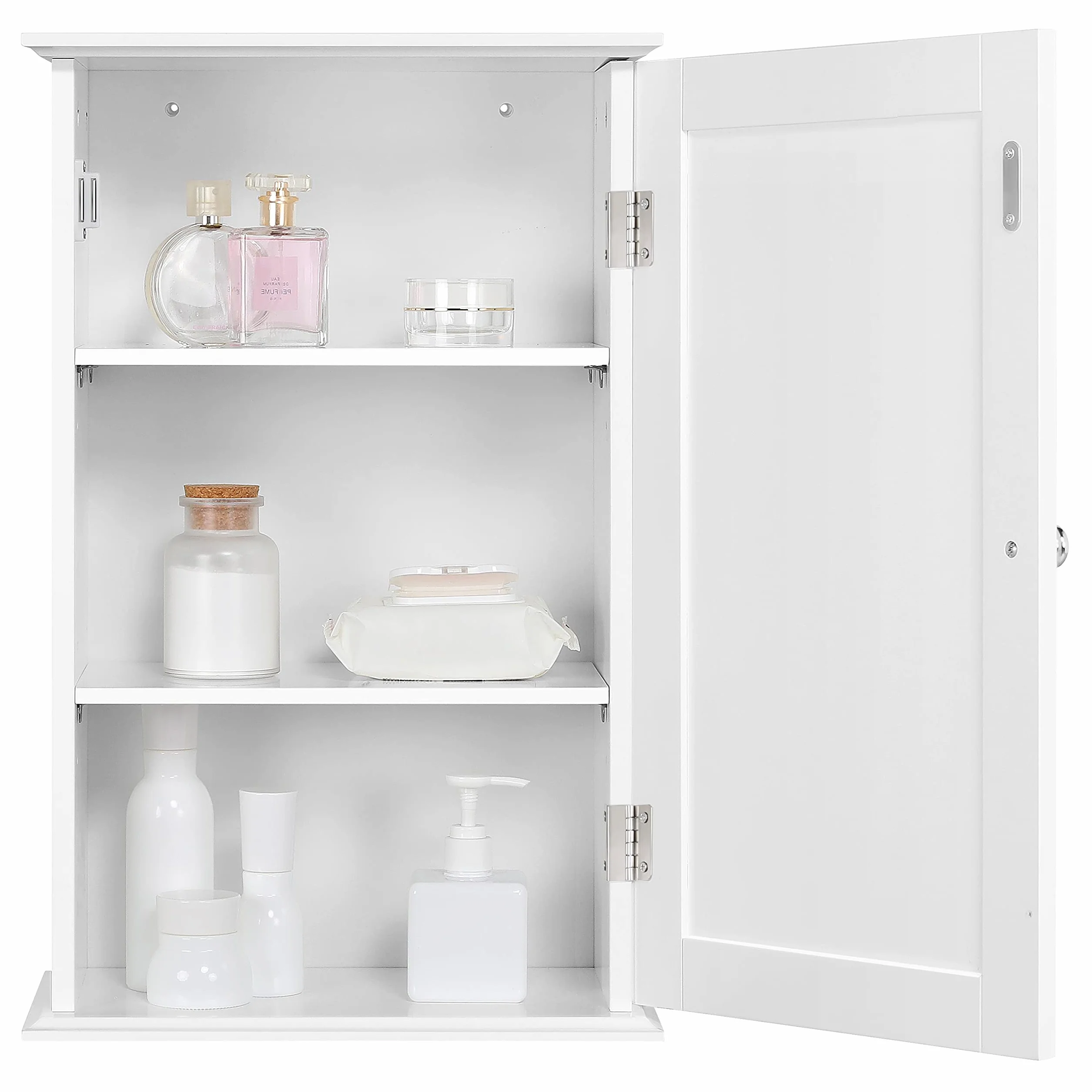 Yaheetech Mobile da Muro, Mobiletto Pensile Bagno cona Anta e Ripiano Regolabile, Armadietto da Parete, Mobile Sospeso Bianco