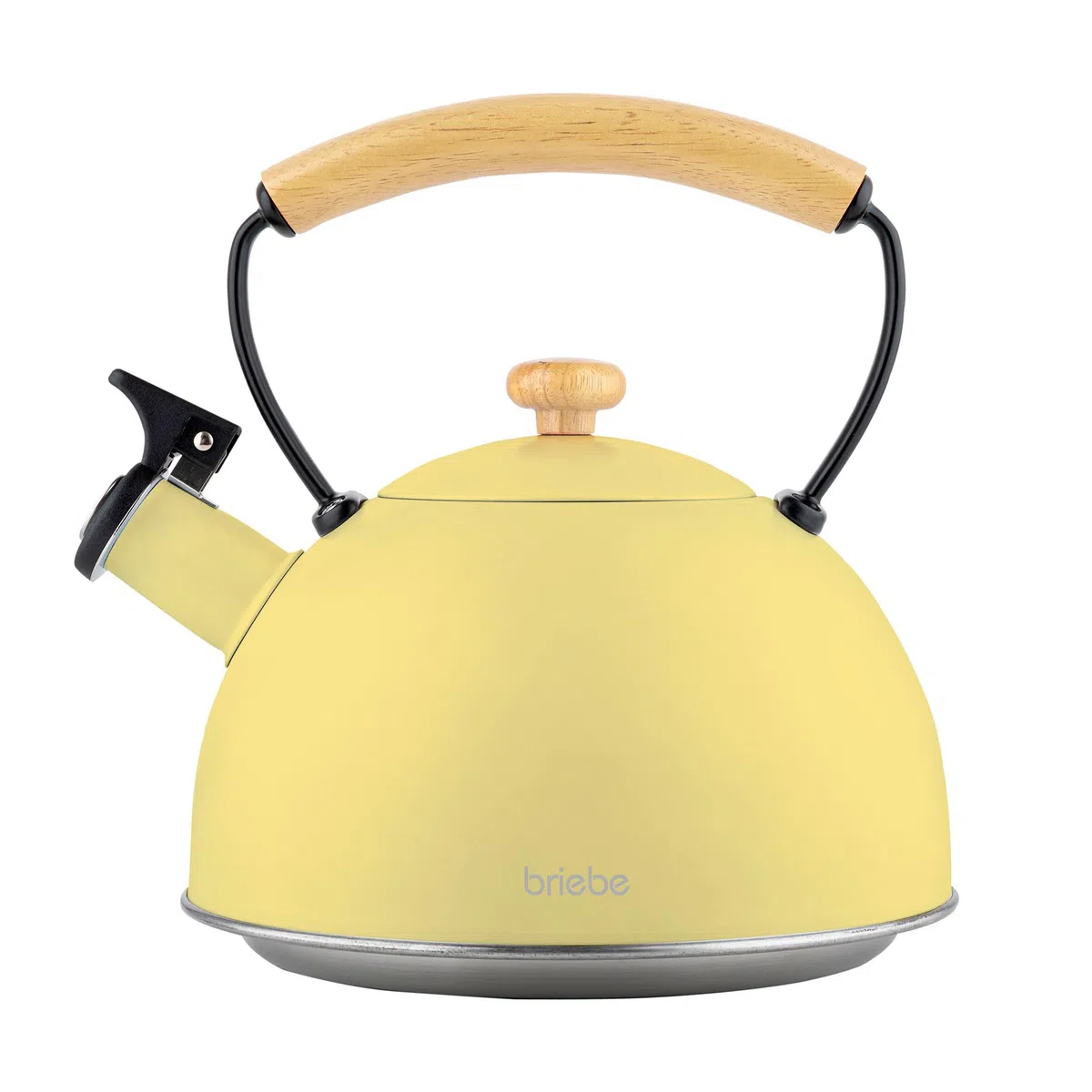 briebe Retro Bollitore Induzione a Fischio 2,3 L, Acciaio Inossidabile, Tutti Fornelli: Vetroceramica, Gas, Elettrico, Manico in Legno Cool Touch, per Tè, Caffè, Vintage, Tea Pot, Giallo