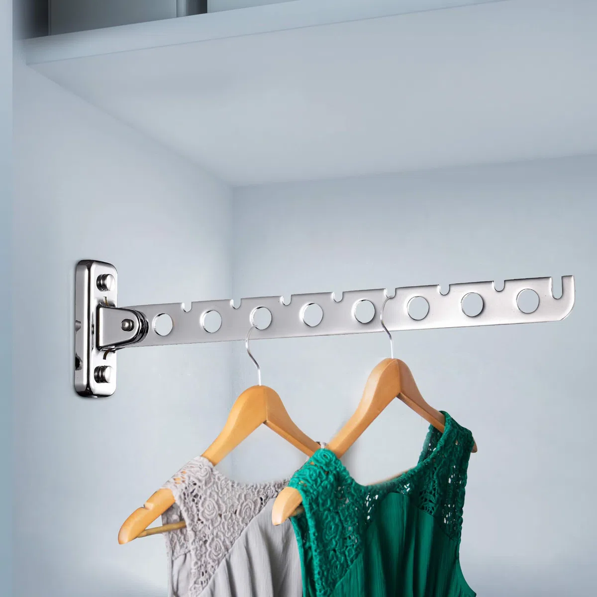 Laundry Hangers Wall Mount Clothes Hanger Rack Laundry Room Clothes Hanger Wall Mounted Clothes Rack Stainless Steel Clothes Hooks with Swing Arm Laundry Hanger Dryer Rack 2 Pack