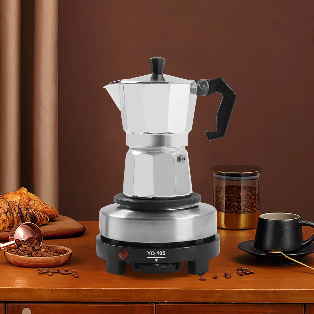 Caffettiera elettrica per caffè espresso 6/3 tazze, a induzione, adatta a tutti i piani cottura (6 tazze)