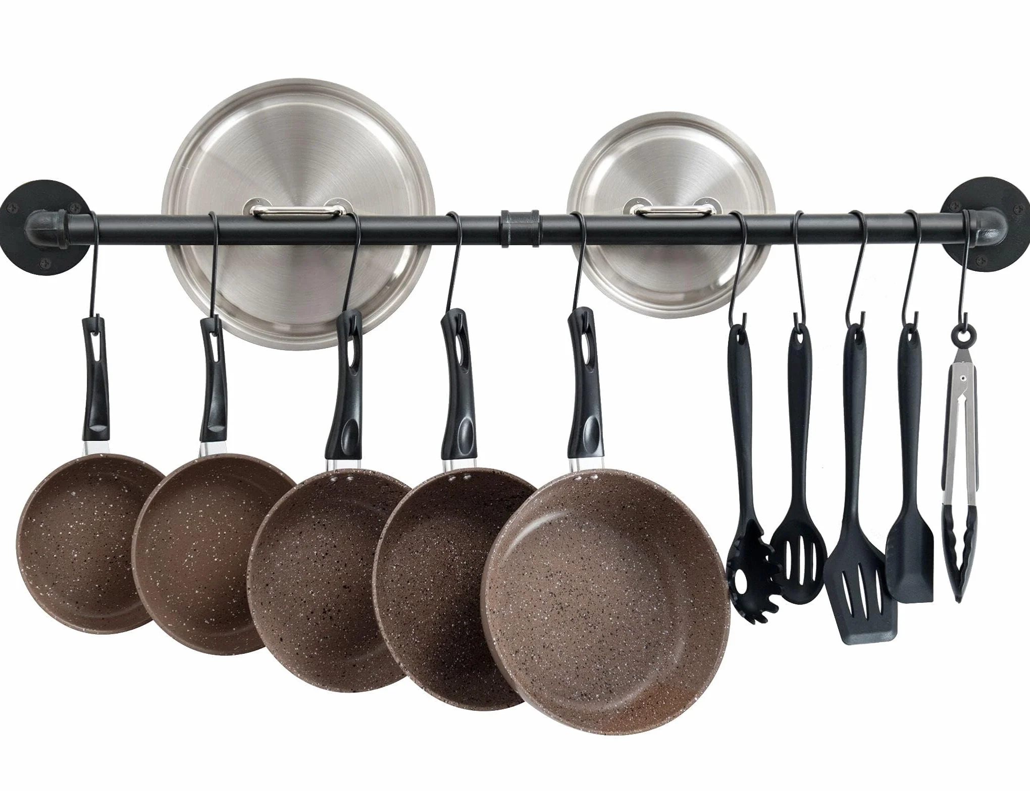 OROPY Mensola d'attaccatura degli Utensili della Cucina, 100cm Supporto della Parete dell'Acciaio Inossidabile dello scaffale con 14 Ganci (Nero)