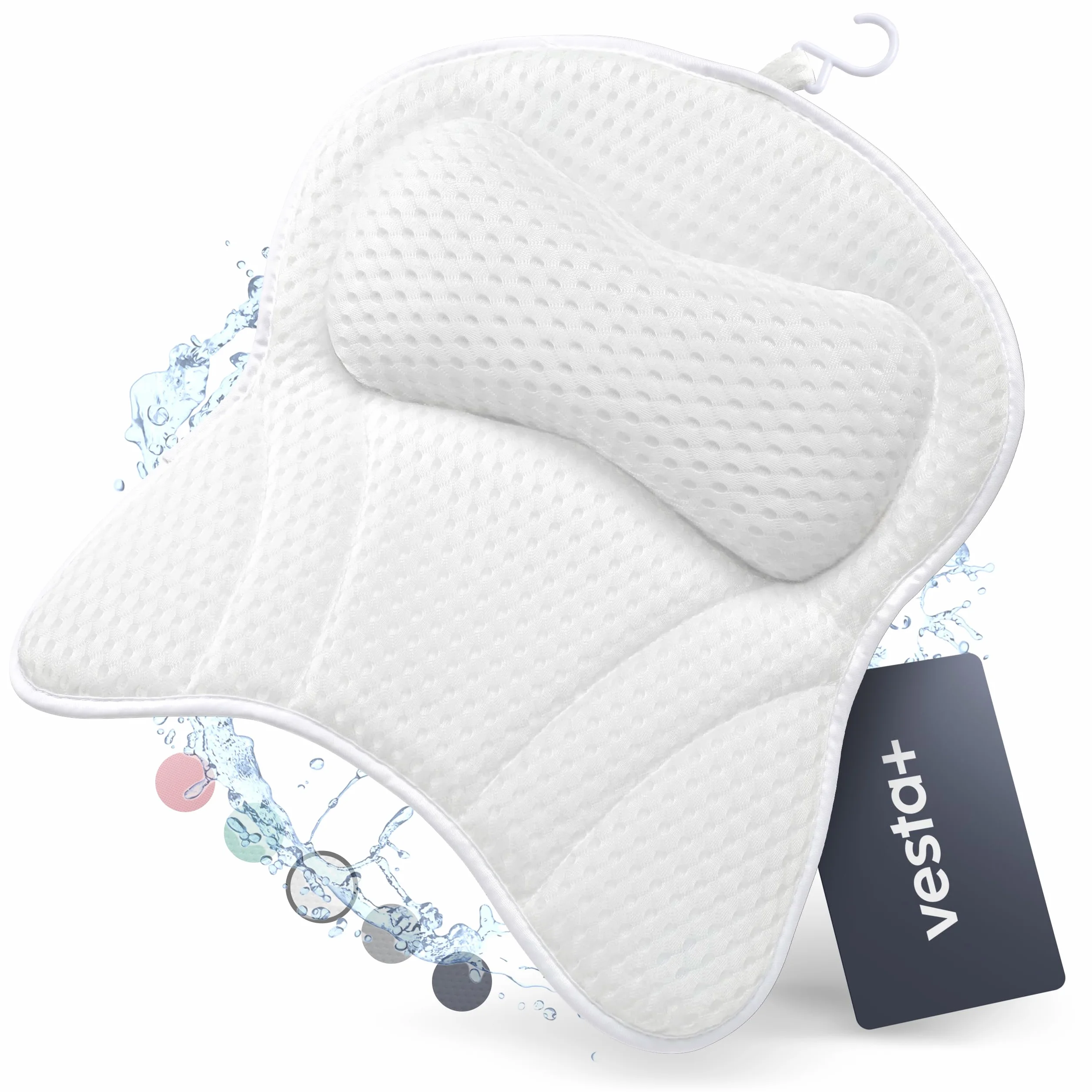 Vesta+ Cuscino vasca da bagno L Bianco con ventose e ganci, Cuscino da vasca test vincitore come cuscini vasca e cuscino per vasca da bagno, cuscino per la vasca da bagno e cuscino per vasca