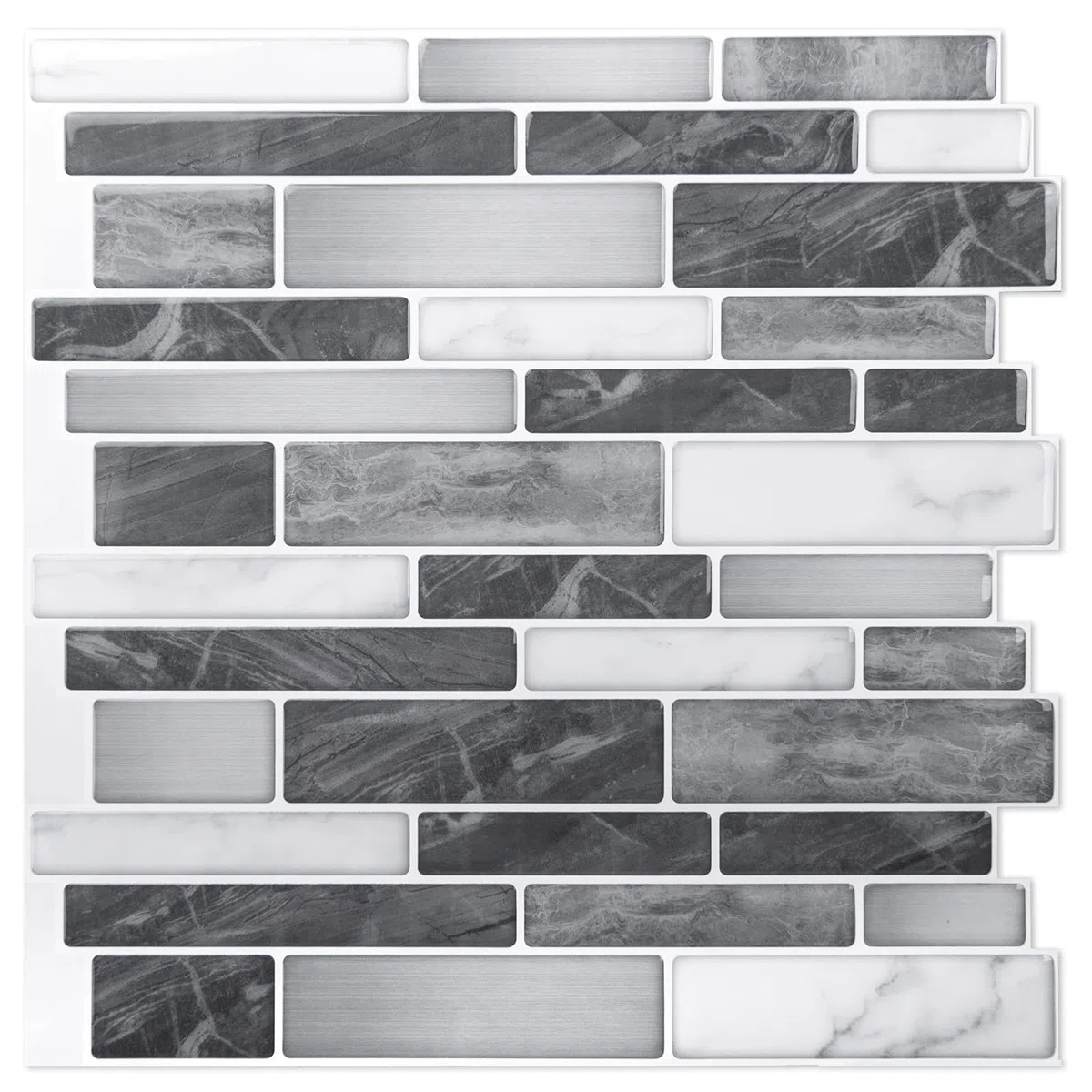 Art3d Set di 10 pezzi, Piastrelle da parete autoadesive, Piastrelle adesive nere e grigie con motivo di marmo per cucina, aspetto marmo,bagno, effetto mosaico, 30x30cm