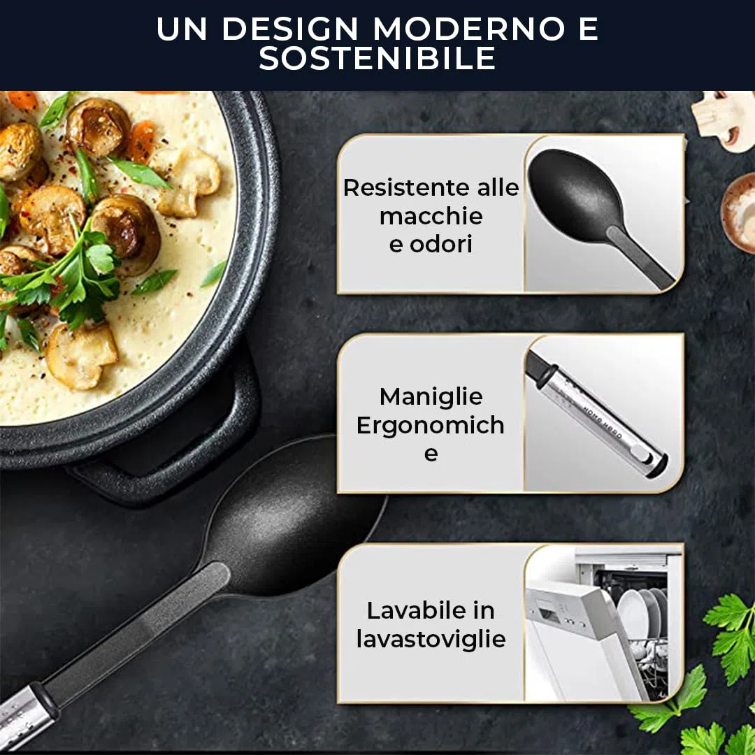 Utensili Cucina Set Termoresistenti al Calore e Antiaderente - Mestoli Spatola Cucchiaio Frusta Pinze Forbici (25 pezzi Nylon Set)