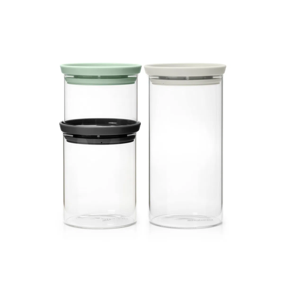 Brabantia - Barattoli Impilabili - Set di 3 - Contenitori per la Cucina - Salvaspazio - per Alimenti più Freschi più a Lungo - Guarnizione in Silicone - Lavabili in Lavastoviglie - Mix - 0.3/0.6/1.1 L