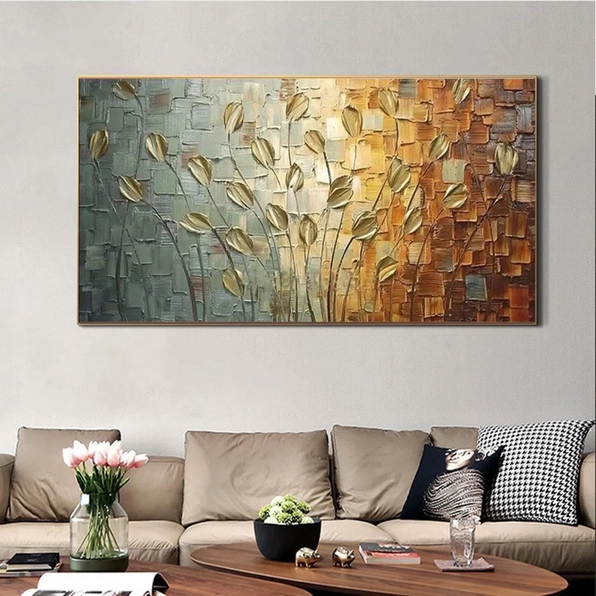 WHXHJ quadri moderni soggiorno Pittura a olio con fiori quadro su tela, Art Quadro da parete ideale per pareti del soggiorno, bellissima decorazione artistica, Senza cornice 70x140 cm