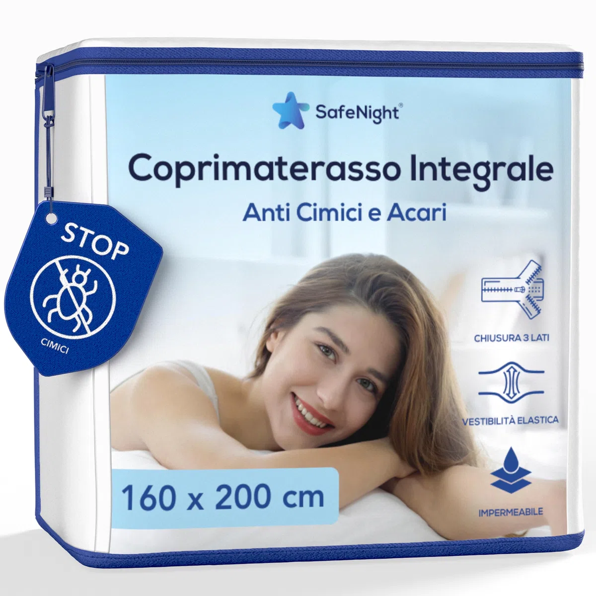 Coprimaterasso impermeabile, antiacaro e cimici – Fodera integrale con cerniera – Protezione morbida in cotone – Per materasso matrimoniale 160x200 cm – Altezza regolabile da 9 a 18 cm