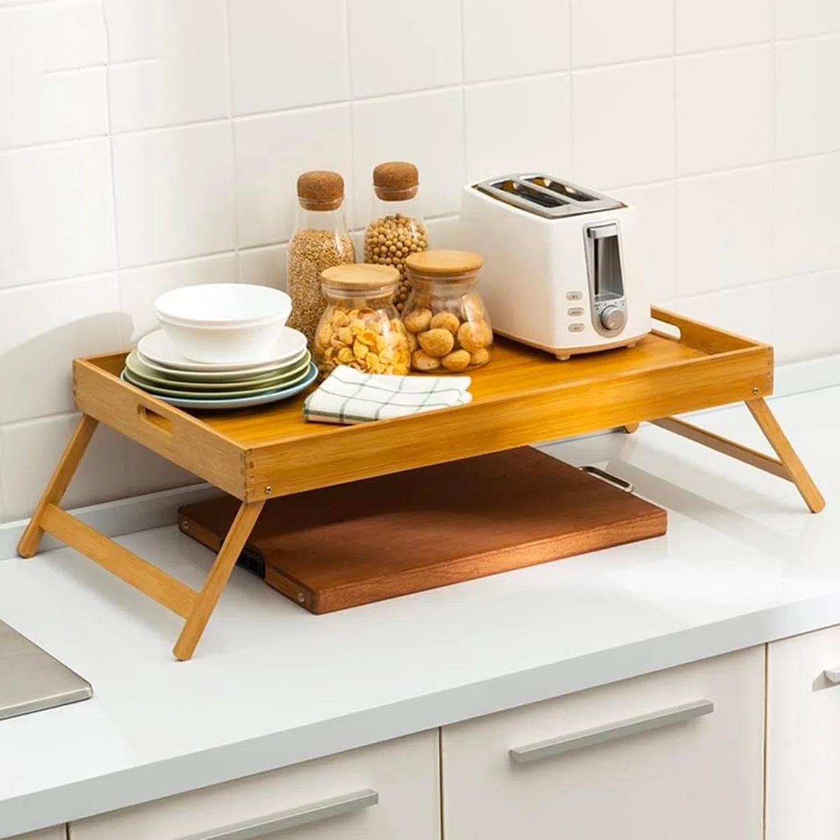 Wintem Tavolino per Colazione a Letto Pieghevole 50x30x21cm in Bambù - Ecologico e Durevole - Ideale anche per Lavorare al PC o per Leggere - Robusto e Stabile - Superficie Liscia Facile da Pulire