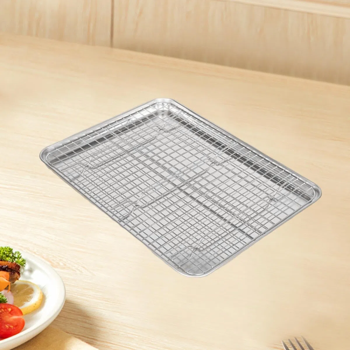 Teglia da Forno con Griglia, Acciaio Inossidabile, con Griglia di Raffreddamento, Accessori per Griglia, Vassoio, Teglia da Forno per Ristora, 40.5 Cm X 30.5 Cm X
