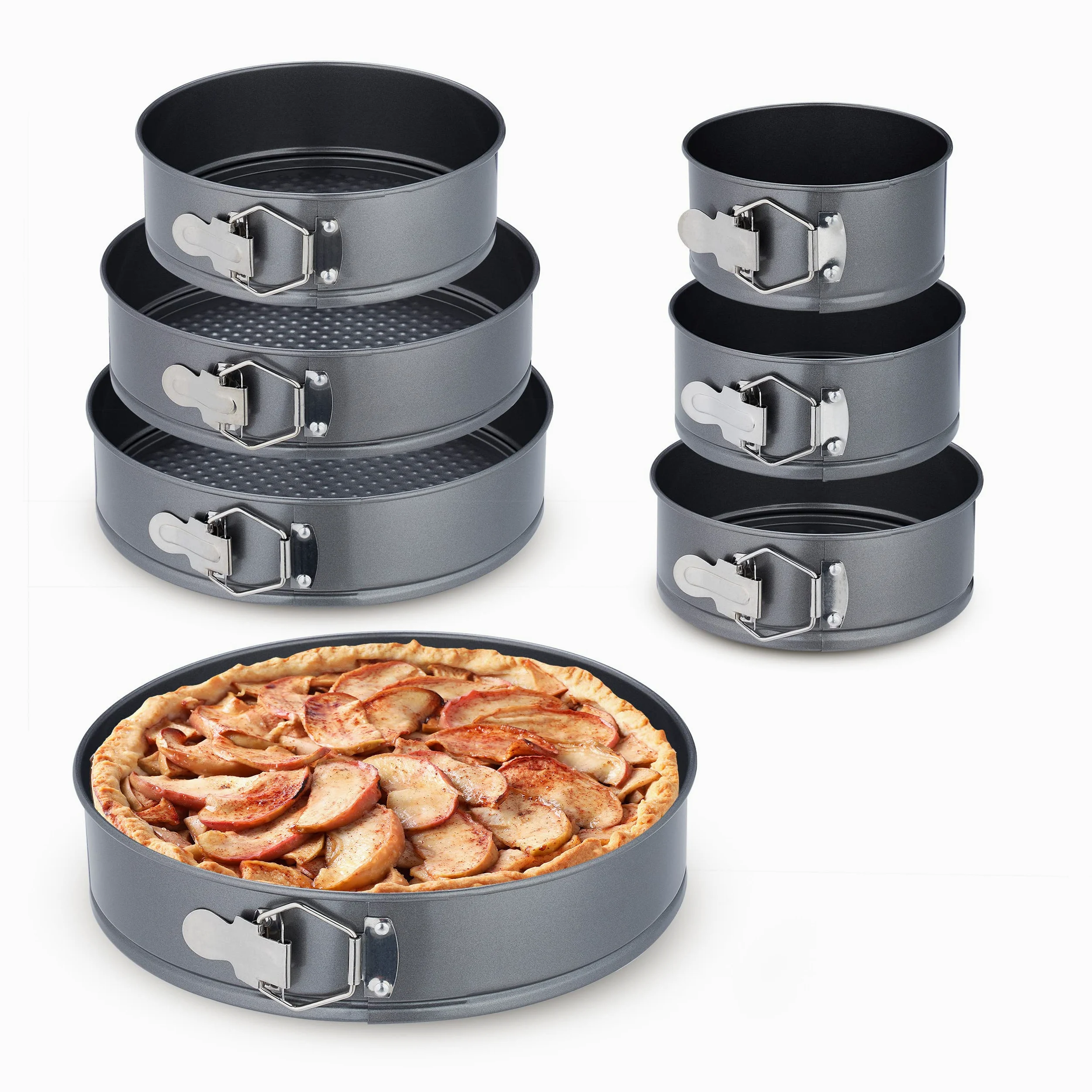 Relaxdays Set da 7 Teglie Rotonde per Dolci, Ø 14/16/18/20/24/26/28 cm Acciaio Inox Rivestimento Antiaderente, Antracite