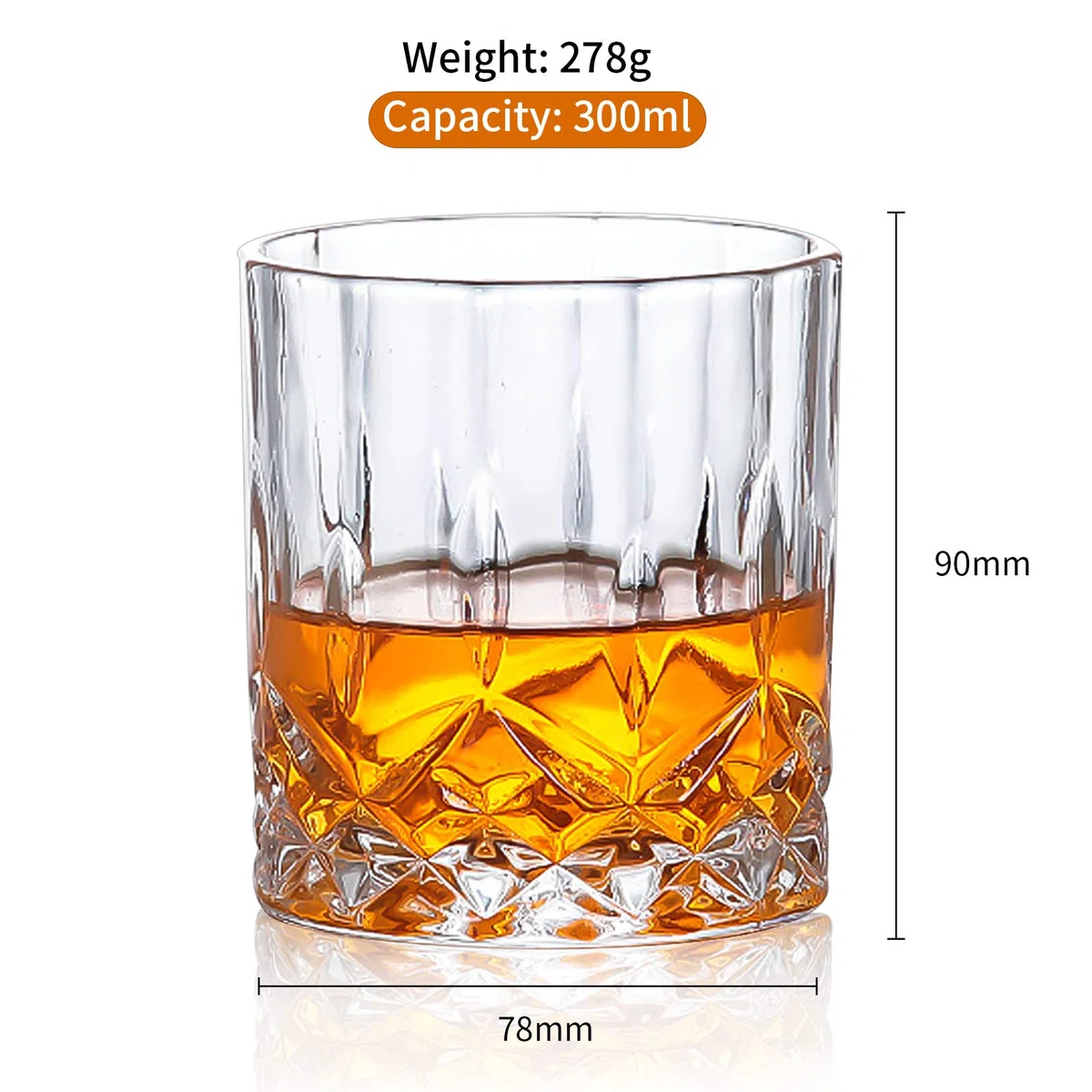SuproBarware Set di 6 bicchieri da whisky vintage 300 ml di vetro di cristallo senza piombo per Bourbon, Brandy, Rum e cocktail