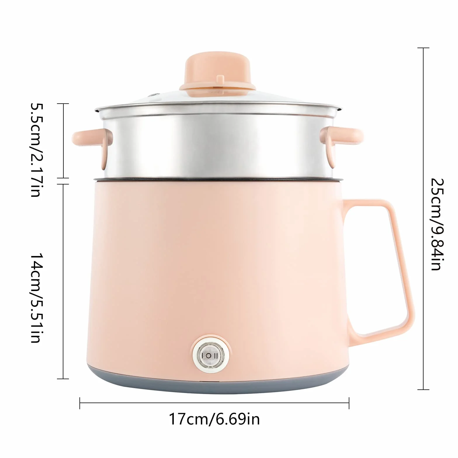 Pentola elettrica portatile antiaderente, 17 x 17 x 25 cm, 1,7 l, con coperchio in vetro, doppia potenza, per farina d'avena, pasta (rosa)
