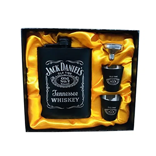 Fiaschetta Tascabile,Fiaschetta Nuova Mini 8 Once Tutta la Vernice Nera Whisky bottiglione 304 in Acciaio Inox Alcool Imbuto Jack Hip Flask Nero Gift Box Set (Color : all Black Jack Set)