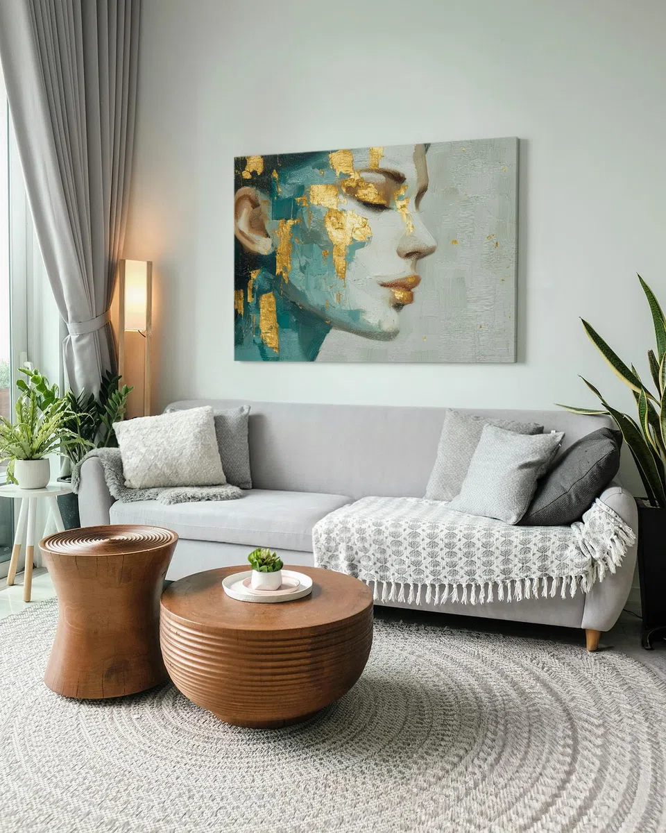 Panorama Quadro Moderno su Tela per Decorazioni Casa - Ritratto Dorato 70x50 cm - Stampe di Design da Parete per Soggiorno - Camera da Letto e Cucina - Idea Regalo Originale