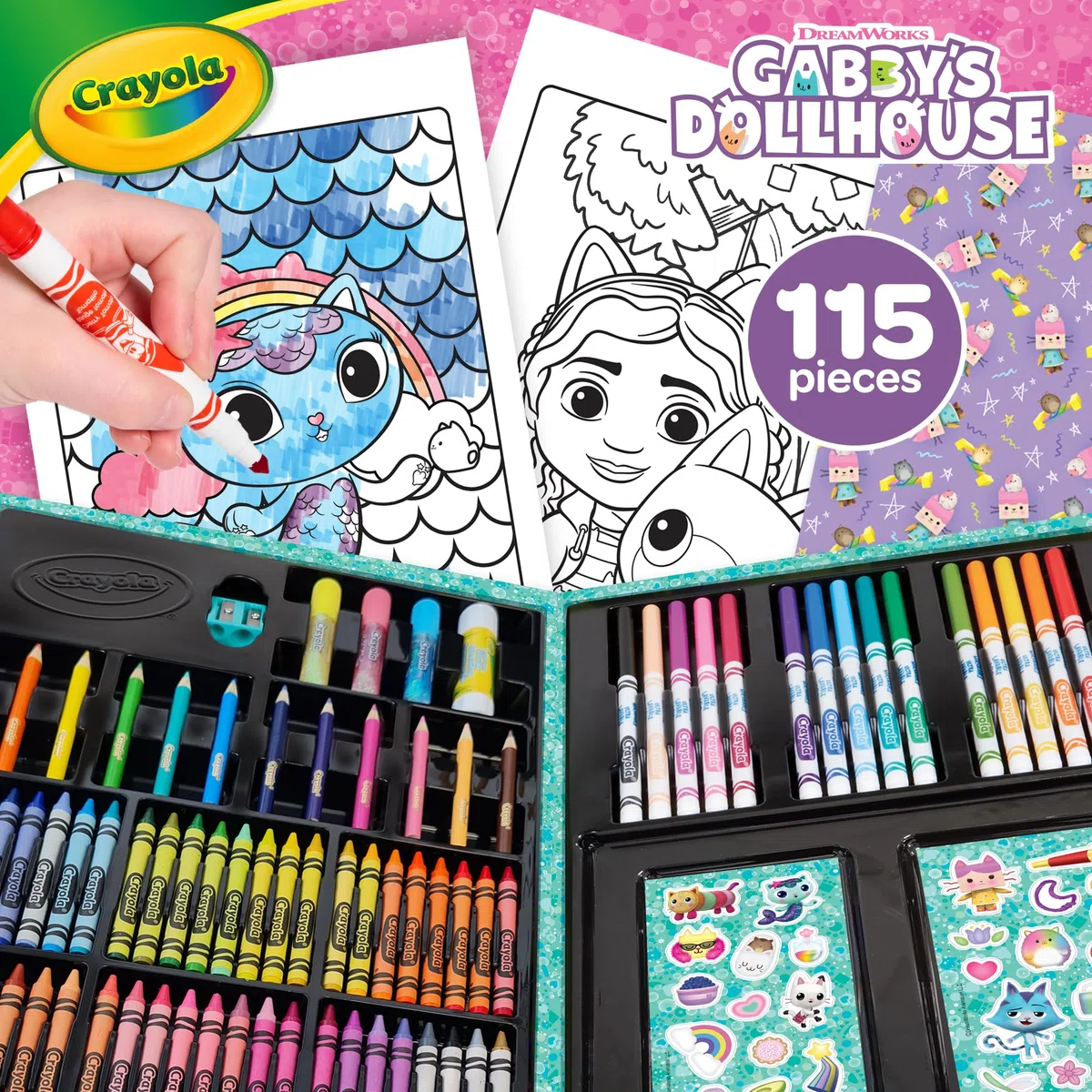 CRAYOLA - Valigetta dell'Artista Gabby's Dollhouse, Kit Creativo con 115 Pezzi, Pennarelli, Matite, Cere, Colle Glitter, Adesivi, Fogli da Colorare, Regalo per Bambini, da 5 anni, 04-2966