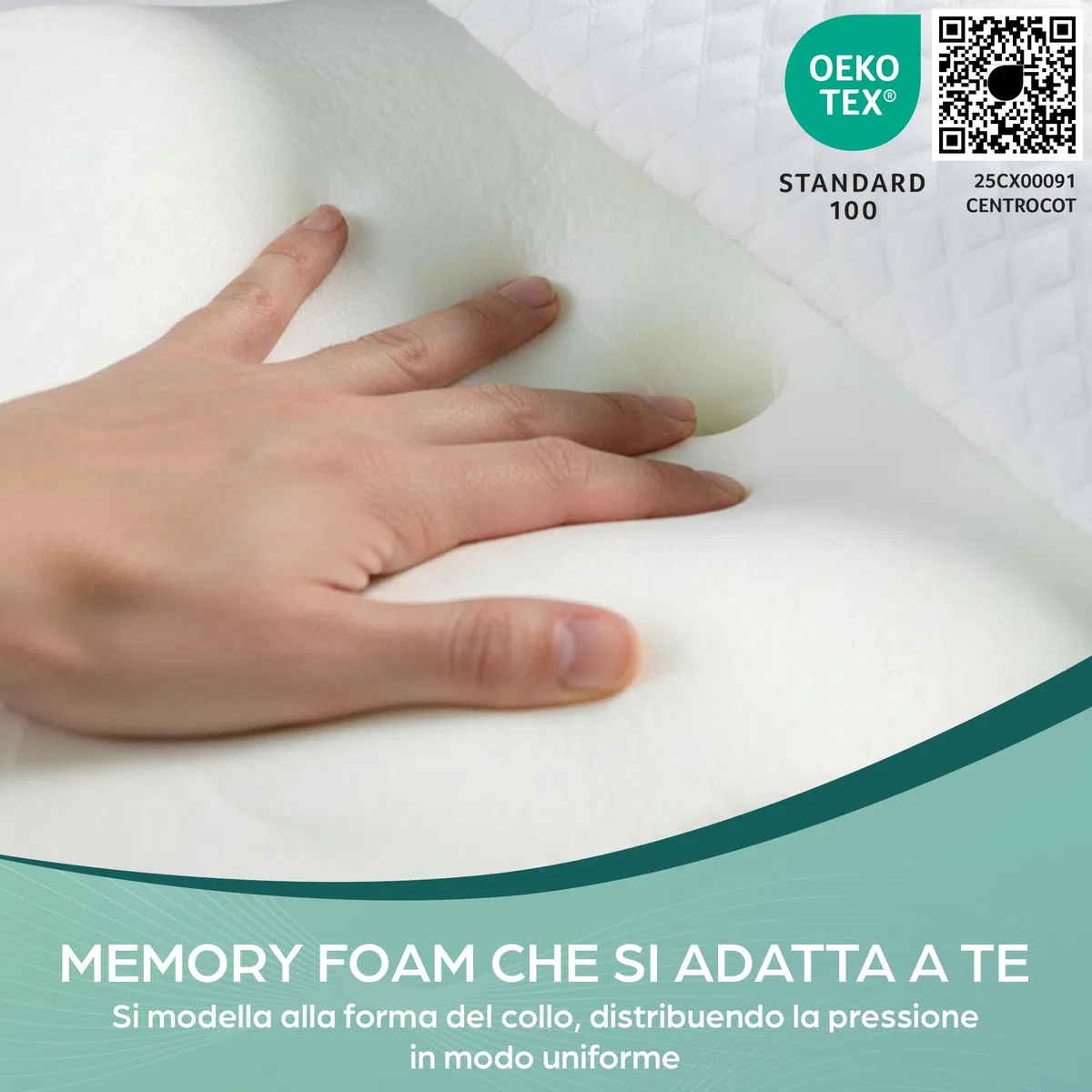 Cuscino Cervicale per Dormire | Cuscino Memory Foam Cervicale Anatomico OEKO-TEX | Cuscino per Cervicale Ergonomico Supporto al Collo | Guanciale Anallergico Sfoderabile e Lavabile Federa Traspirante
