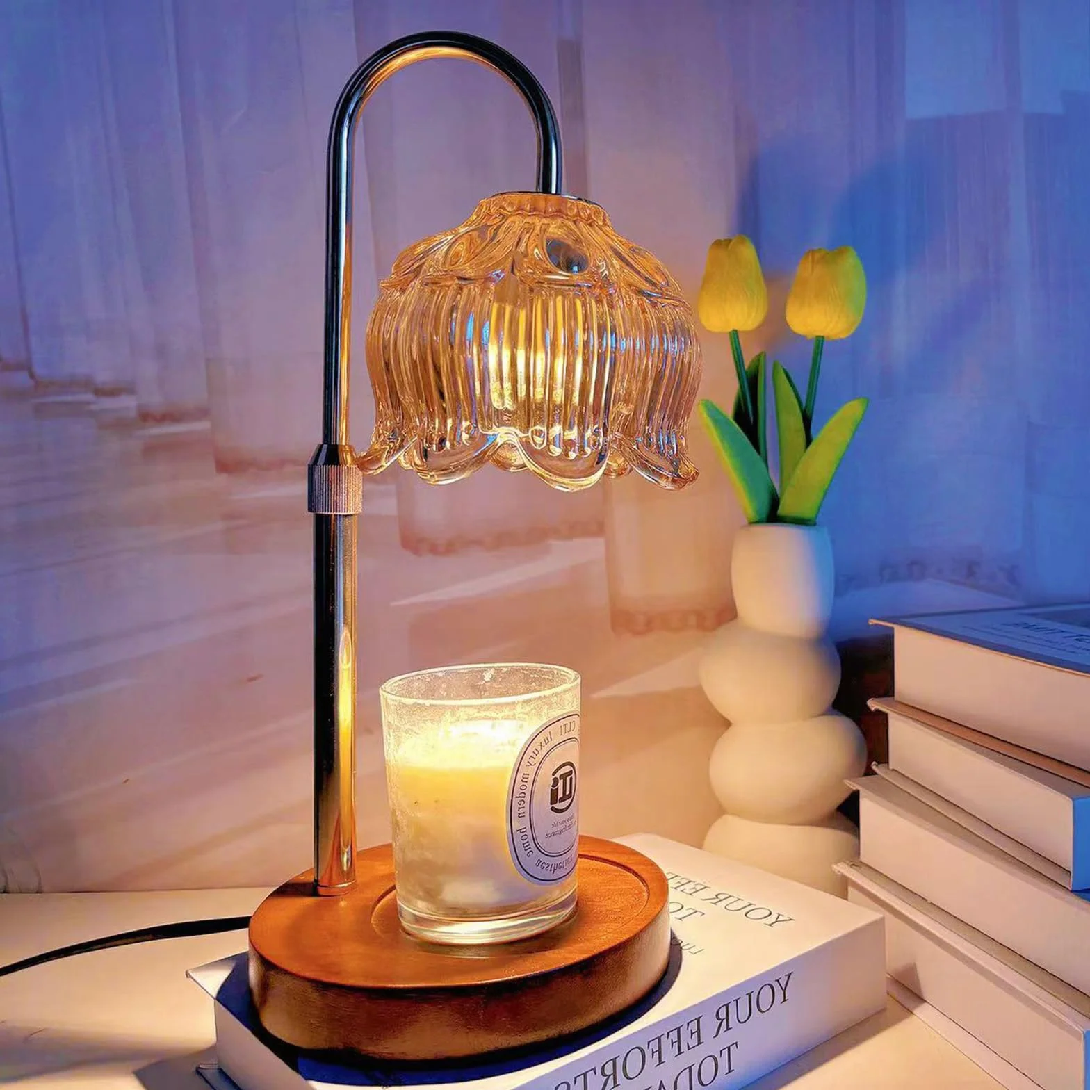 Lampada Scaldacandela Dimmerabile con Timer e Altezza Regolabile Senza Fiamma per Candele in Vaso Elettrico