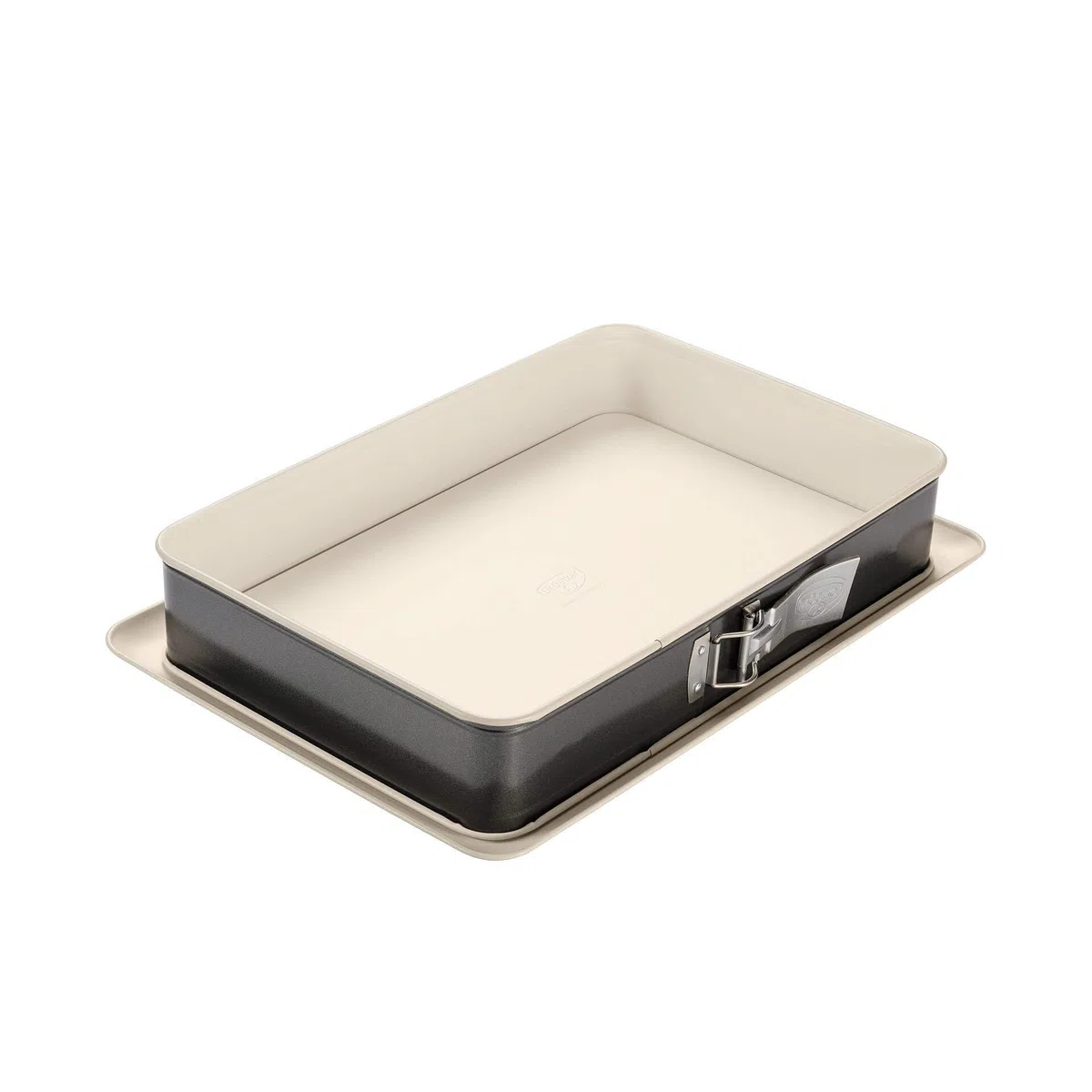 Dr. Oetker Stampo da forno rettangolare, tortiera con cerniera per torte, lasagne, teglia in acciaio e ceramica con rivestimento antiaderente, antigoccia, 38x25x7 cm