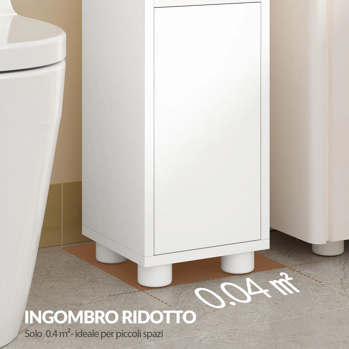 Mobile da Bagno, Mobiletto Bagno Salvaspazio, Design a Doppia Zona Aperta e Chiusa, Ripiani Regolabili, 20 x 20 x 90,5 cm, Bianco FFBC011PW1