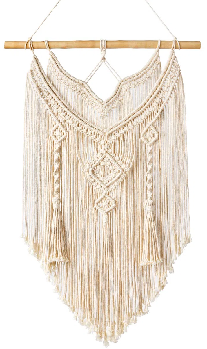 Mkouo Macramé Attaccatura a muro Driftwood Decor Boho Chic Bohemian Decorazione domestica tessuta, 17" W x 26" L