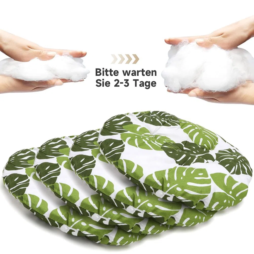 Set di 4 cuscini per sedie, rotondi, comodi, 40x40x3 cm, cuscino da terra rotondo, cuscino per sedia per interni ed esterni per sala da pranzo, soggiorno, studio (motivo a foglia di banana)