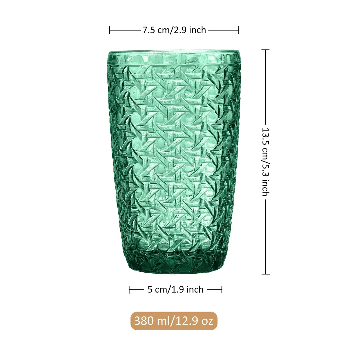 Joeyan Verde Bicchieri Acqua Vetro,Impilabile Colorati Long Drink Tumbler Highball Vetro per Succhi Bevande Cocktail caffè,380 ml,Set da 4 Pezzi,Lavabile in Lavastoviglie