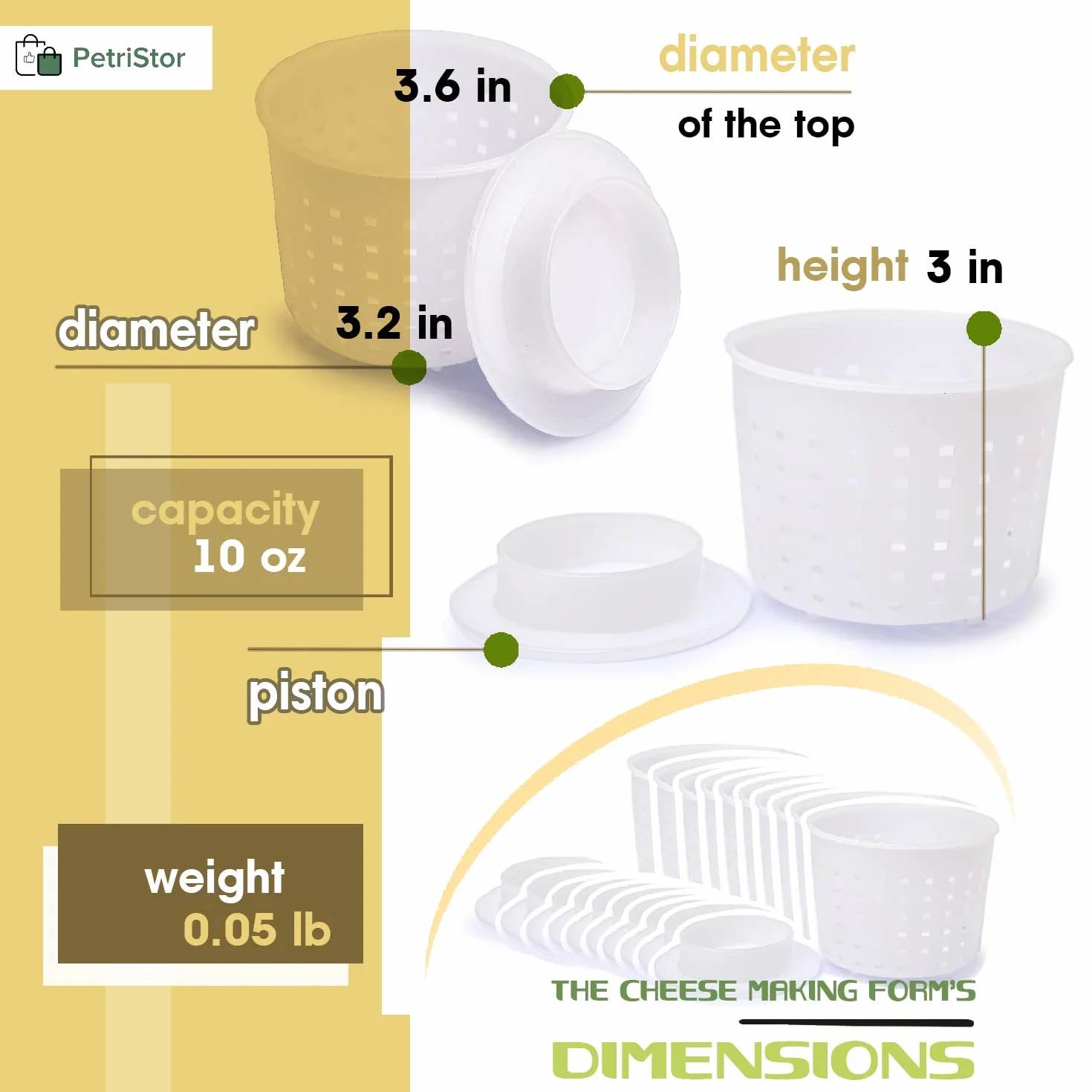 10 pezzi di stampi piccoli per formaggio per la produzione di formaggio con un conduttore 300 ml - Kit per la produzione di formaggio Cheddar - Forniture per la produzione di formaggio fatto in casa