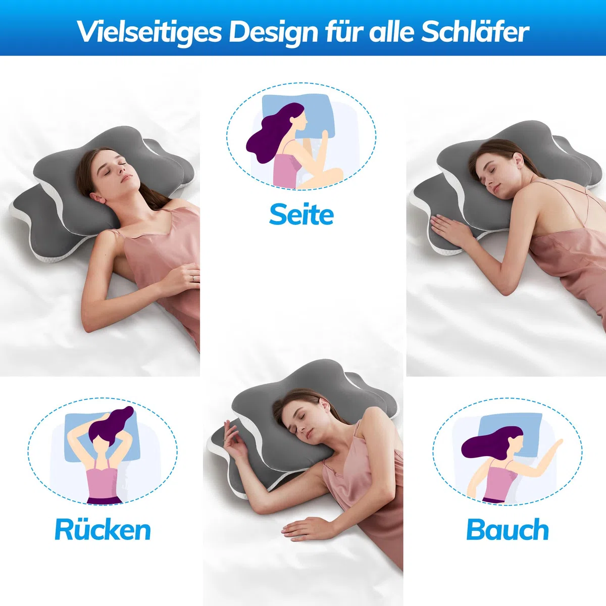 Cuscino Cervicale per Dormire, Cuscino Ergonomico in Memory Foam per Dolori al Collo e Spalle, Cuscino Ortopedico per Chi Dorme sul Fianco, Sulla Schiena e Sullo Stomaco con Fodera Rimovibile