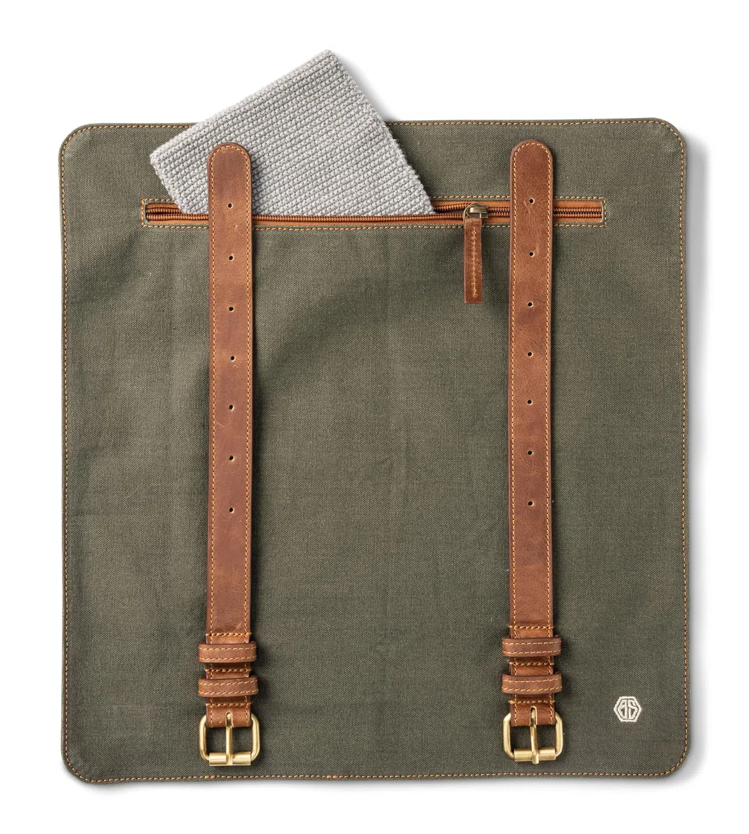 Angus Stoke Portacoltelli per coltelli da cucina, rotolo di coltelli da cucina di alta qualità, tasca per coltelli con scomparto extra e chiusura lampo, borsa da cucina Lars, Verde oliva, 40 x 38 cm
